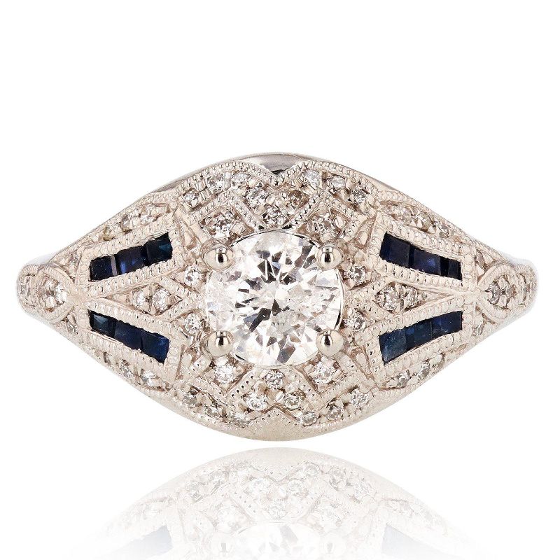 Photo 1 of ORIANNE 0.51ct F COLOR CENTER DIAMOND AND 0.57ctw BLUE SAPPHIRE  (0.65ctw Diamonds) RING, WEIGHT  OF RING 6.7g  SIZE 6 1/2 WITH APPRAISAL RN026713
