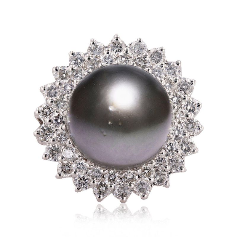 Photo 1 of ORIANNE 12.0mm TAHITIAN CULTURED PEARL AND 1.37ctw DIAMOND14K WHITE GOLD RING,  TOTAL WEIGHT OF RING 9.66 g Size: 7 WITH APPRAISAL RN019803