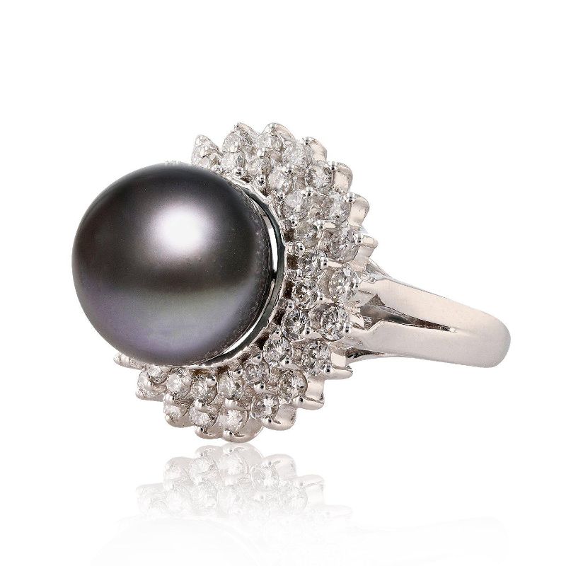 Photo 1 of ORIANNE 12.0mm TAHITIAN CULTURED PEARL AND 1.37ctw DIAMOND14K WHITE GOLD RING,  TOTAL WEIGHT OF RING 9.66 g Size: 7 WITH APPRAISAL RN019803