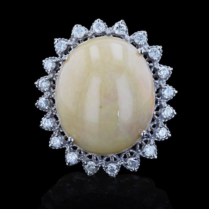Photo 1 of ORIANNE 22.17ct OPAL AND 1.16ctw DIAMOND 14K WHITE GOLD RING, TOTAL WEIGHT OF RING 13.70 g SIZE 7 1/4 WITH APPRAISAL RN018011