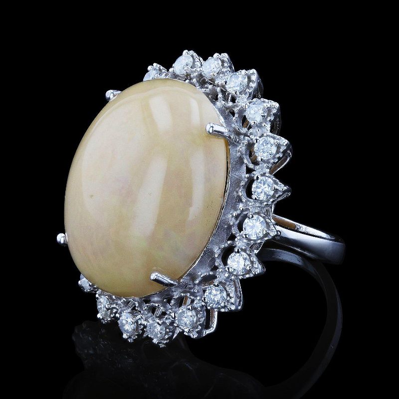Photo 1 of ORIANNE 22.17ct OPAL AND 1.16ctw DIAMOND 14K WHITE GOLD RING, TOTAL WEIGHT OF RING 13.70 g SIZE 7 1/4 WITH APPRAISAL RN018011