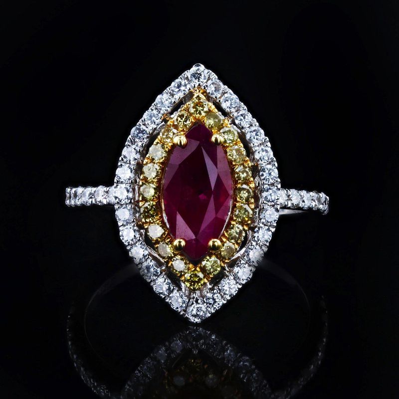 Photo 1 of ORIANNE 1.15ct RUBY AND 0.22ctw DIAMOND 18K WHIE AND YELLOW GOLD RING SIZE 6 3/4 WITH APPRAISAL RN028596