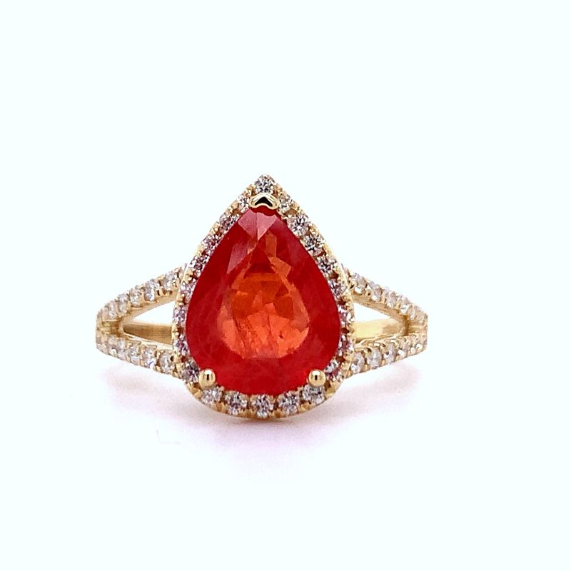 Photo 1 of ORIANNE 2.48ct REDDISH ORANGE SAPPHIRE AND 0.45ctw DIAMOND 18K YELLOW GOLD RING SIZE 7 WITH APPRAISAL
RN031726