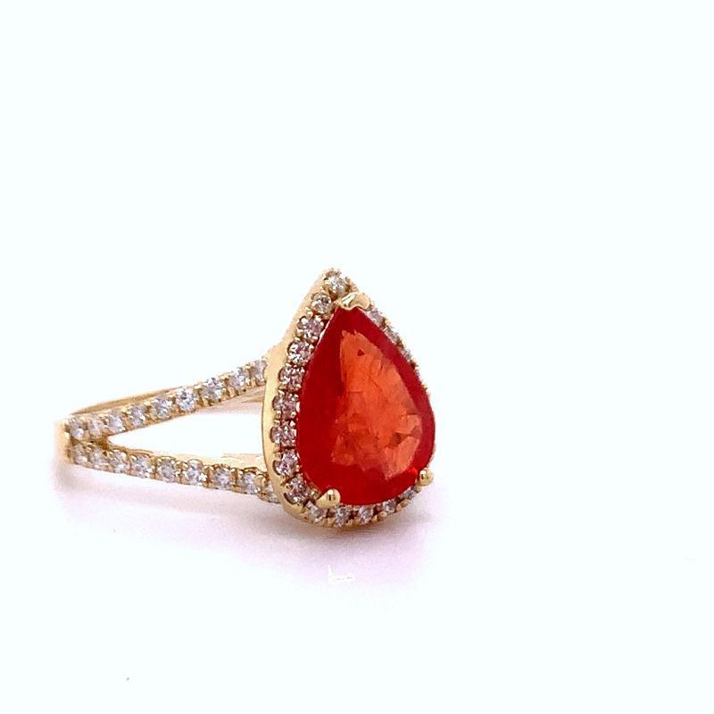 Photo 1 of ORIANNE 2.48ct REDDISH ORANGE SAPPHIRE AND 0.45ctw DIAMOND 18K YELLOW GOLD RING SIZE 7 WITH APPRAISAL 
RN031726