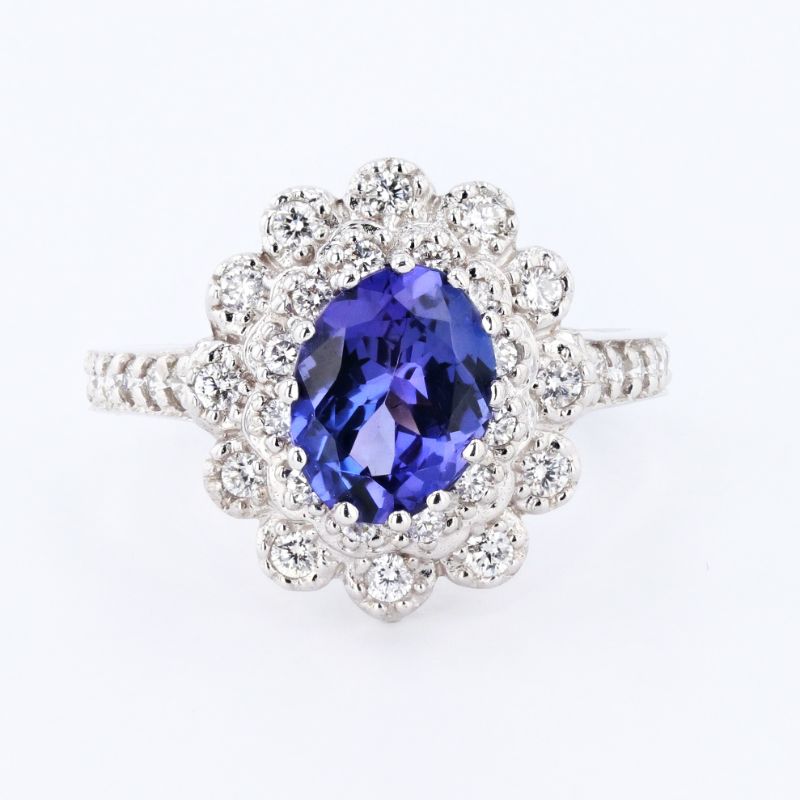Photo 1 of ORIANNE 1.59ct TANZANITE AND 0.47ctw DIAMOND 14K WHITE GOLD RING, TOTAL WEIGHT OF RING 4.90 g SIZE 7 WITH APPRAISAL RN024407
