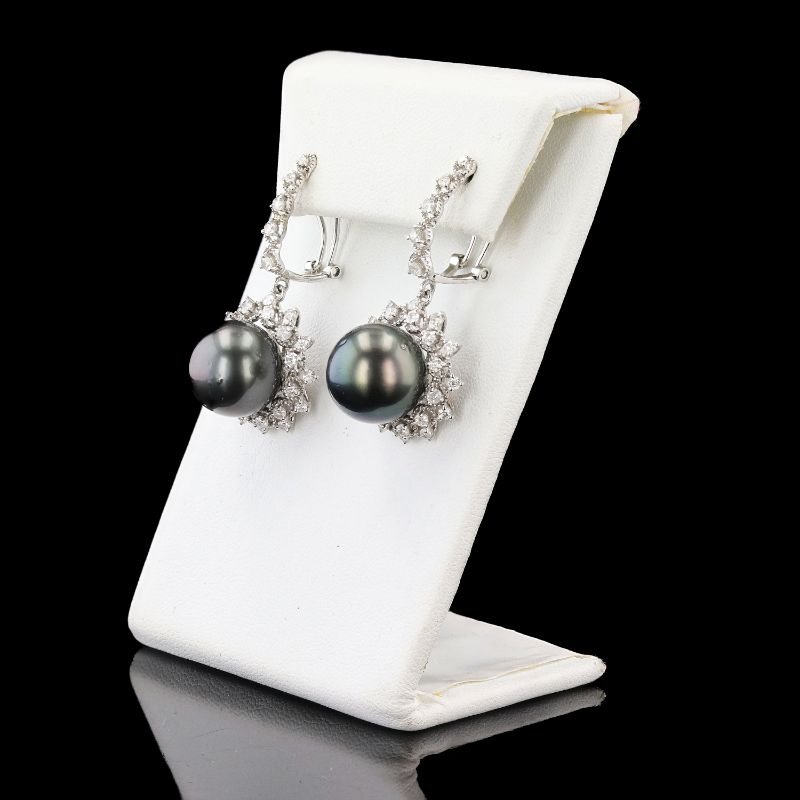 Photo 1 of ORIANNE 13MM TAHITIAN SOUTH SEA CULTURED PEARL AND 1.64ctw DIAMOND 14K WHTIE GOLD DANGLING EARRINGS, TOTAL WEIGHT 14.7g WITH APPRAISAL ER003126