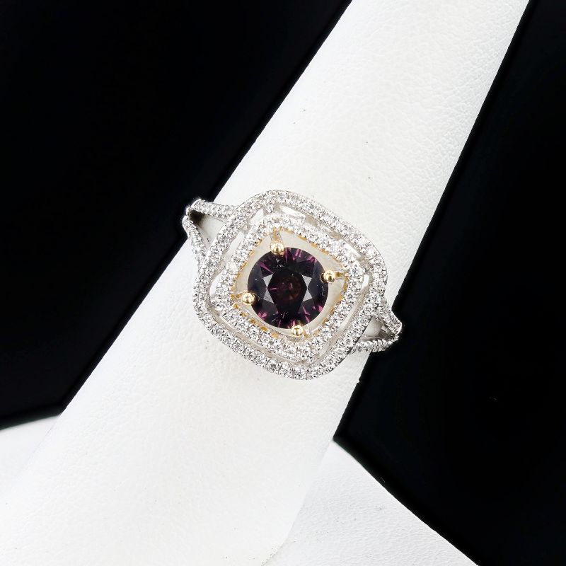 Photo 1 of ORIANNE 1.03ct PURPLISH PINK SPINEL AND 0.30ctw DIAMOND 18K WHITE AND YELLOW GOLD RING, TOTAL WEIGHT OF RING  4.9 g, SIZE 6 1/2 WITH APPRAISAL RN036588