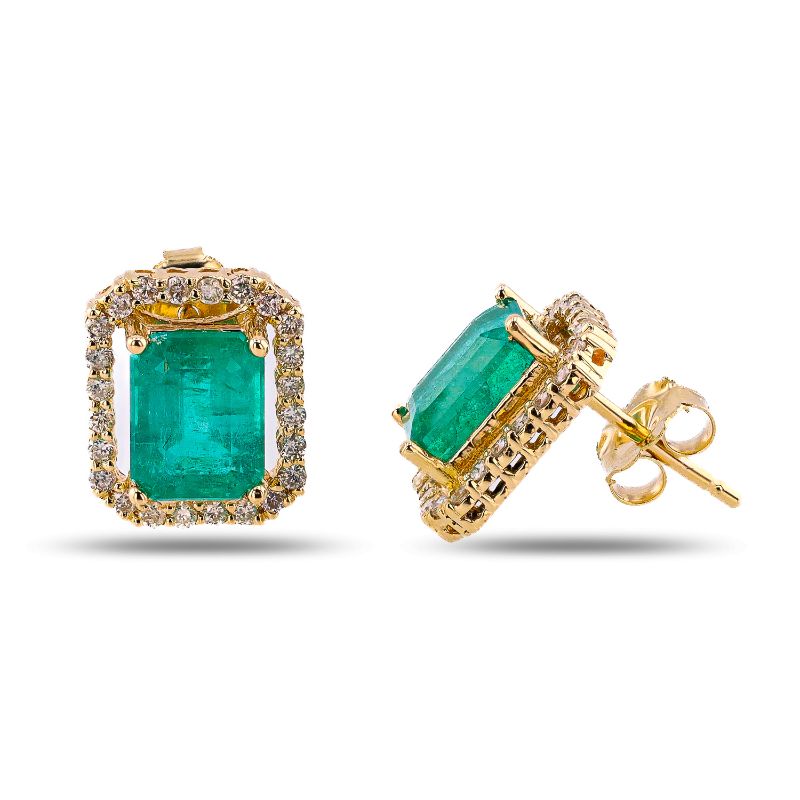 Photo 1 of ORIANNE 3.77ctw EMERALD AND 0.50ctw DIAMOND 14K YELLOW GOLD EARRINGS, WEIGHT OF ITEM 3.3g WITH APPRAISAL  ER008003