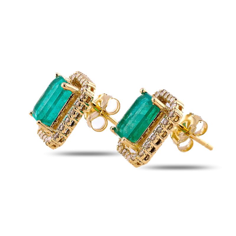Photo 1 of ORIANNE 3.77ctw EMERALD AND 0.50ctw DIAMOND 14K YELLOW GOLD EARRINGS, WEIGHT OF ITEM 3.3g WITH APPRAISAL  ER008003