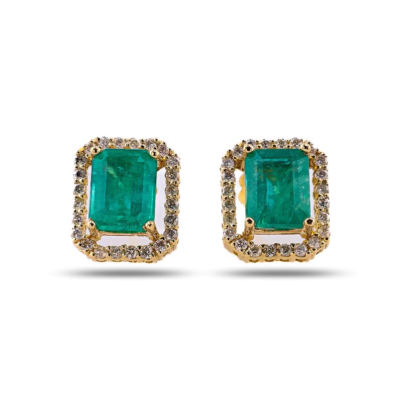 Photo 1 of ORIANNE 3.77ctw EMERALD AND 0.50ctw DIAMOND 14K YELLOW GOLD EARRINGS, WEIGHT OF ITEM 3.3g WITH APPRAISAL  ER008003