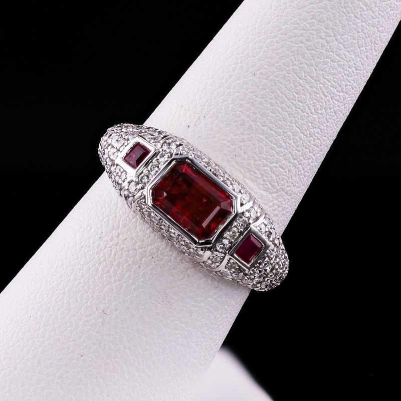 Photo 1 of ORIANNE 1.34ctw RUBY AND 0.85ctw DIAMOND PLATINUM RING, TOTAL WEIGHT OF ITEM 5.8g SIZE 7 WITH APPRAISAL   RN038702