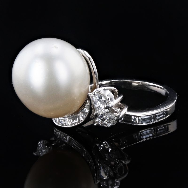 Photo 1 of ORIANNE 13.0mm PEAR SHAPE WHITE SOUTH SEA PEARL AND 1.35ctw DIAMOND PLATINUM RING , TOTAL WEIGHT 11.10 g SIZE 7 WITH APPRAISAL RN027212
