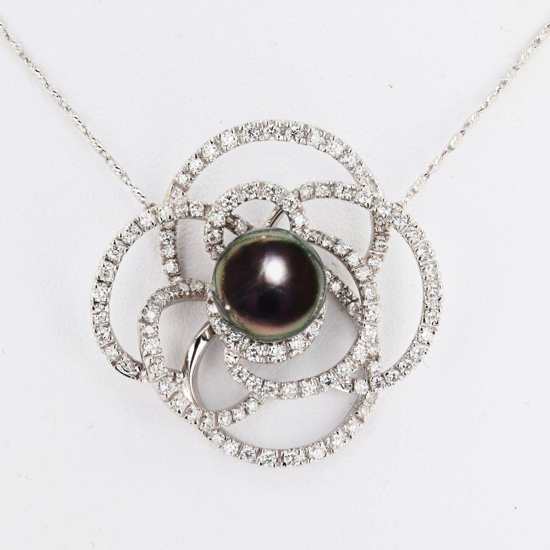 Photo 1 of ORIANNE 11mm TAHITIAN PEARL AND 1.33ctw DIAMOND 14K WHITE GOLD NECKLACE/PENDANT
WITH CHAIN, TOTAL WEIGHT 10.4 g LENGTH 18" WITH APPRAISAL NK012934