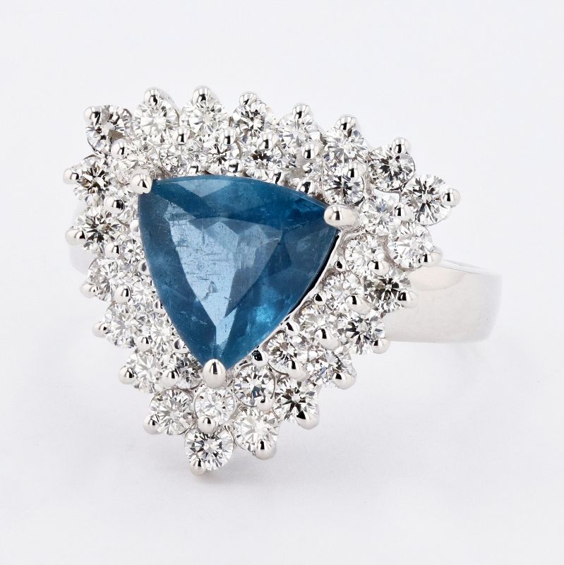 Photo 1 of ORIANNE 1.58ct AQUAMARINE AND 1.15ctw DIAMOND 14K WHITE GOLD RING TOTAL WEIGHT 6.40 g SIZE 6 1/2 WITH APPRAISAL RN030838