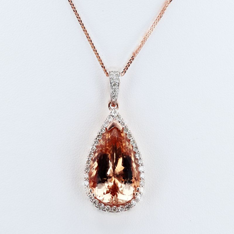 Photo 1 of ORIANNE 14.80ct MORGANITE AND 0.98ctw DIAMOND 14K ROSE GOLD PENDANT WITH CHAIN TOTAL WEIGHT 10.3 g LENGTH 18" WITH APPRAISAL NK015498