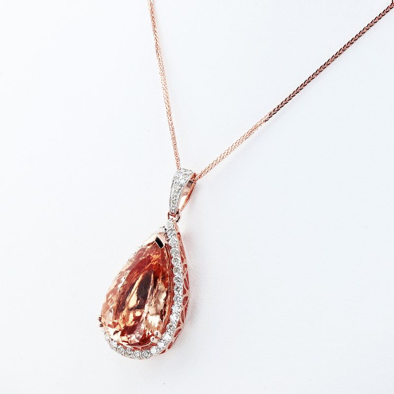 Photo 1 of ORIANNE 14.80ct MORGANITE AND 0.98ctw DIAMOND 14K ROSE GOLD PENDANT WITH CHAIN TOTAL WEIGHT 10.3 g LENGTH 18" WITH APPRAISAL NK015498