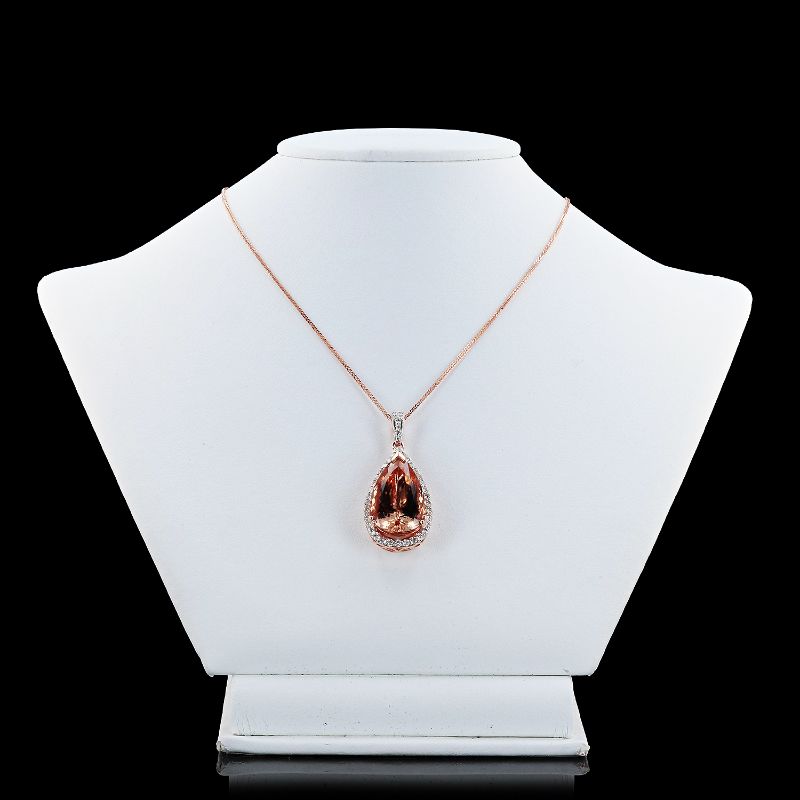 Photo 1 of ORIANNE 14.80ct MORGANITE AND 0.98ctw DIAMOND 14K ROSE GOLD PENDANT WITH CHAIN TOTAL WEIGHT 10.3 g LENGTH 18" WITH APPRAISAL NK015498