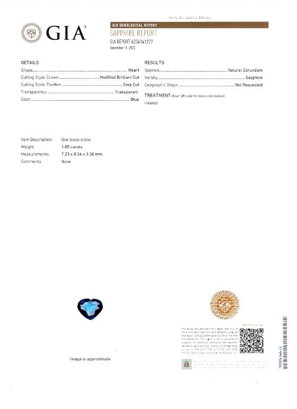 Photo 1 of ORIANNE 1.85ct HEART SHAPED BLUE SAPPHIRE AND 0.67ctw DIAMOND PLATINUM RING (GIA CERTIFIED) TOTAL WEIGHT 6.4 g SIZE 6 3/4 WITH APPRAISAL RN036234