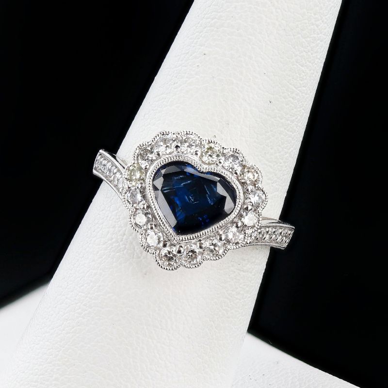 Photo 1 of ORIANNE 1.85ct HEART SHAPED BLUE SAPPHIRE AND 0.67ctw DIAMOND PLATINUM RING (GIA CERTIFIED) TOTAL WEIGHT 6.4 g SIZE 6 3/4 WITH APPRAISAL RN036234