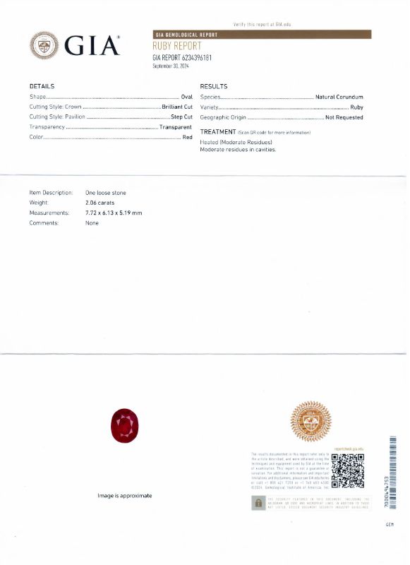 Photo 1 of ORIANNE 2.06ct RUBY AND 0.73ctw DIAMOND PLATINUM RING (GIA CERTIFIED) TOTAL WEIGHT 8.4 g SIZE 6 1/2 WITH APPRAISAL RN037877