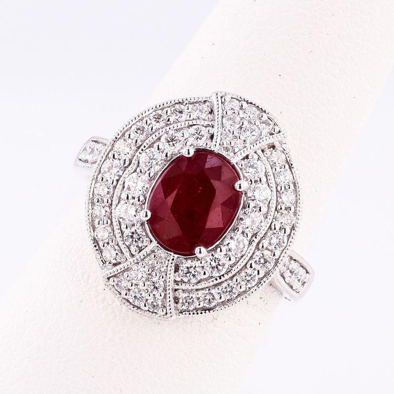 Photo 1 of ORIANNE 2.06ct RUBY AND 0.73ctw DIAMOND PLATINUM RING (GIA CERTIFIED) TOTAL WEIGHT 8.4 g SIZE 6 1/2 WITH APPRAISAL RN037877
