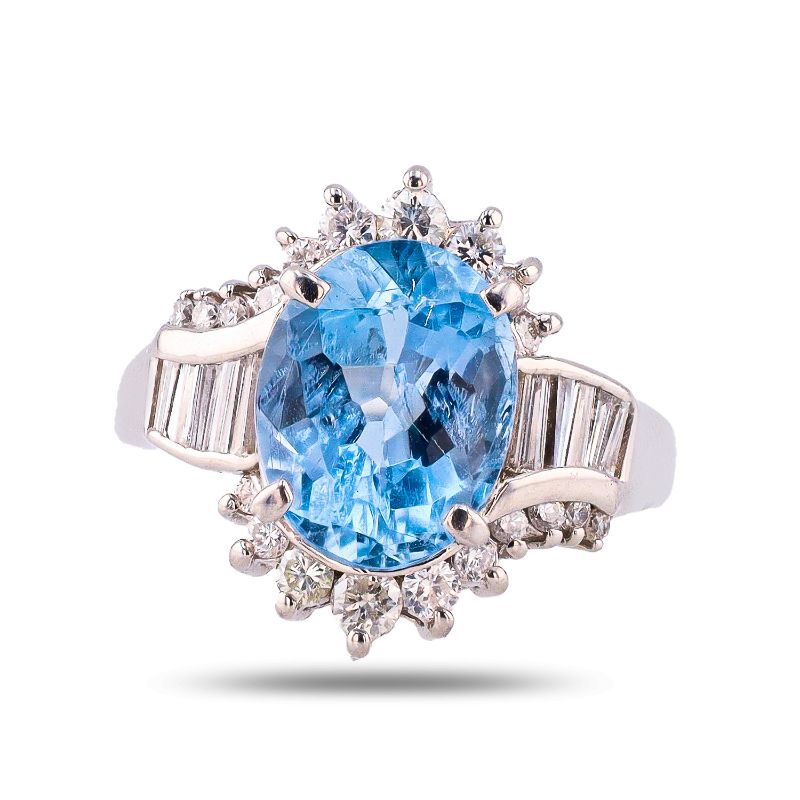 Photo 1 of ORIANNE 3.77ct AQUAMARINE AND 0.75ctw DIAMOND PLATINUM RING TOTAL WEIGHT 8.3 g SIZE 6 1/2 WITH APPRIASAL RN035029