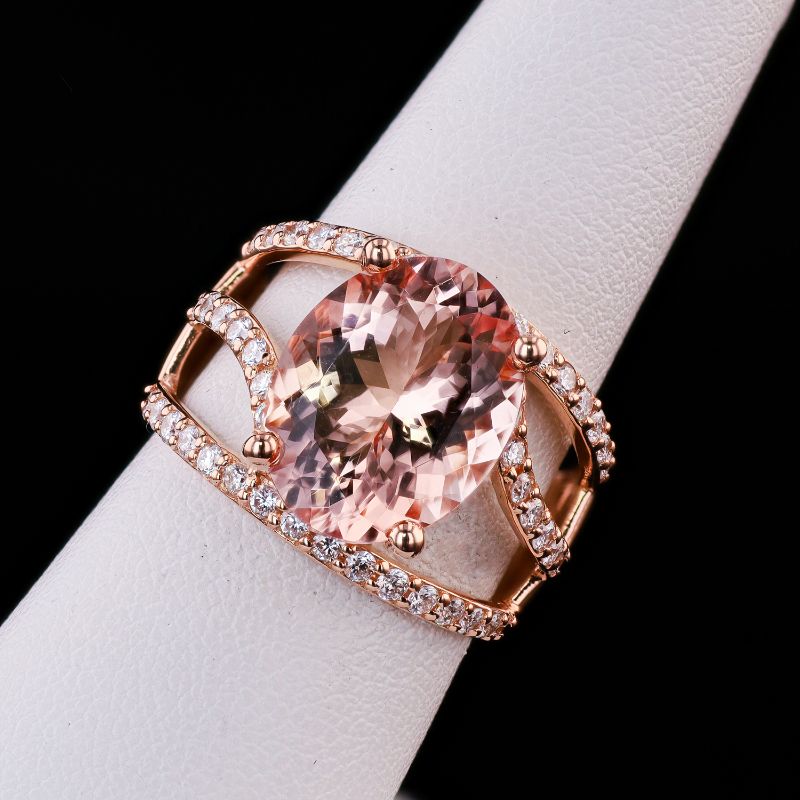 Photo 1 of ORIANNE 5.36ct MORGANITE AND 0.78ctw DIAMOND 14K ROSE GOLD RING TOTAL WEIGHT 7.6 g SIZE 7 WITH APPRAISAL RN038872