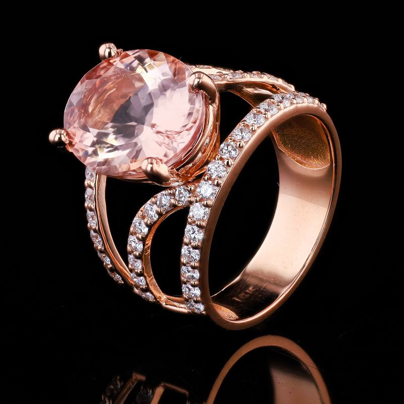 Photo 1 of ORIANNE 5.36ct MORGANITE AND 0.78ctw DIAMOND 14K ROSE GOLD RING TOTAL WEIGHT 7.6 g SIZE 7 WITH APPRAISAL RN038872