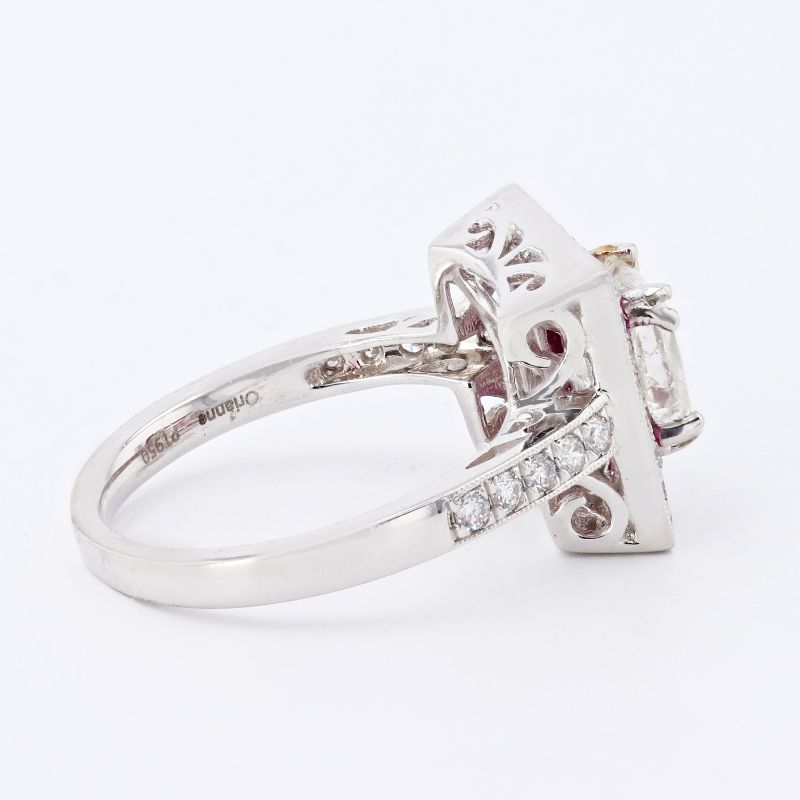 Photo 1 of ORIANNE 1.30ct CENTER DIAMOND AND 0.68ctw RUBY PLATINUM RING (1.72ctw Diamonds) TOTAL WEIGHT 7.7 g SIZE 6 1/2 WITH APPRAISAL RN026449