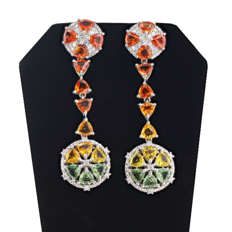 Photo 1 of ORIANNE 14.27ctw MULTI-COLOR SAPPHIRE AND 1.16ctw DIAMOND PLATINUM DANGLE EARRINGS TOTAL WEIGHT 18.5 g WITH APPRAISAL ER005841