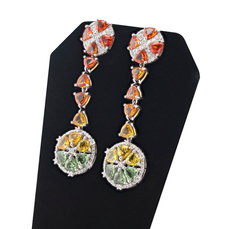 Photo 1 of ORIANNE 14.27ctw MULTI-COLOR SAPPHIRE AND 1.16ctw DIAMOND PLATINUM DANGLE EARRINGS TOTAL WEIGHT 18.5 g WITH APPRAISAL ER005841