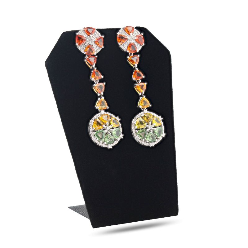 Photo 1 of ORIANNE 14.27ctw MULTI-COLOR SAPPHIRE AND 1.16ctw DIAMOND PLATINUM DANGLE EARRINGS TOTAL WEIGHT 18.5 g WITH APPRAISAL ER005841