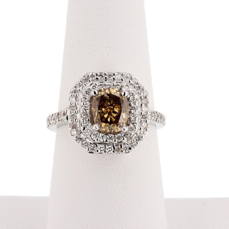 Photo 1 of ORIANNE 1.57ct FANCY DARK YELLOWISH BROWN CENTER DIAMOND 14K WHITE GOLD RING (2.31ctw DIAMONDS) GIA CERTIFIED TOTAL WEIGHT 5.16 g SIZE 6 1/2 RN019011