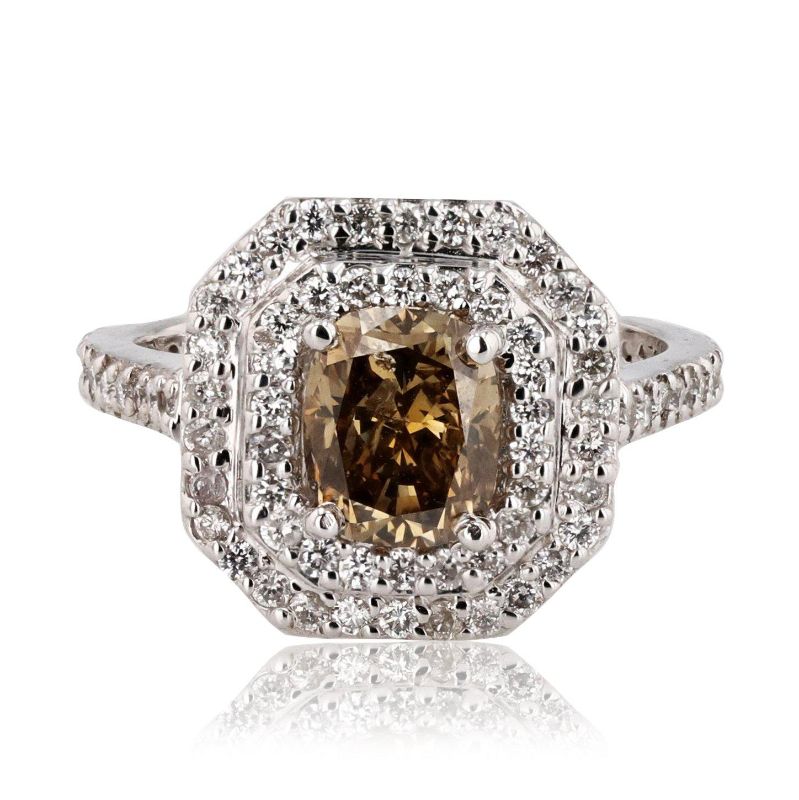 Photo 1 of ORIANNE 1.57ct FANCY DARK YELLOWISH BROWN CENTER DIAMOND 14K WHITE GOLD RING (2.31ctw DIAMONDS) GIA CERTIFIED TOTAL WEIGHT 5.16 g SIZE 6 1/2 RN019011
