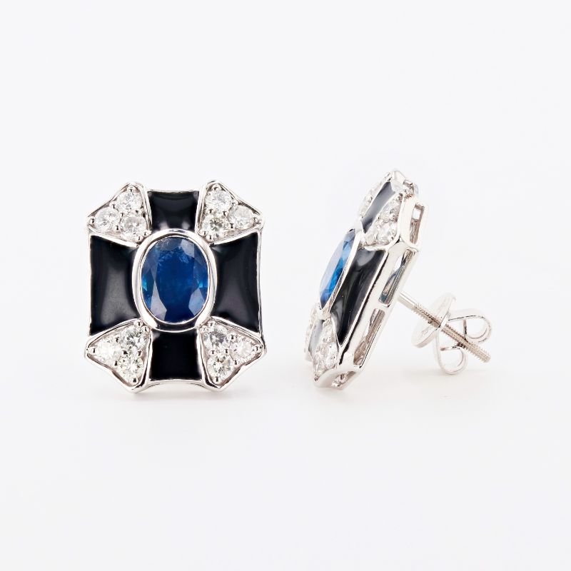 Photo 1 of ORIANNE 2.60ctw BLUE SAPPHIRE AND 1.11ctw DIAMOND PLATINUM EARRINGS, TOTAL WEIGHT 14.2 g WITH APPRAISAL  ER006701