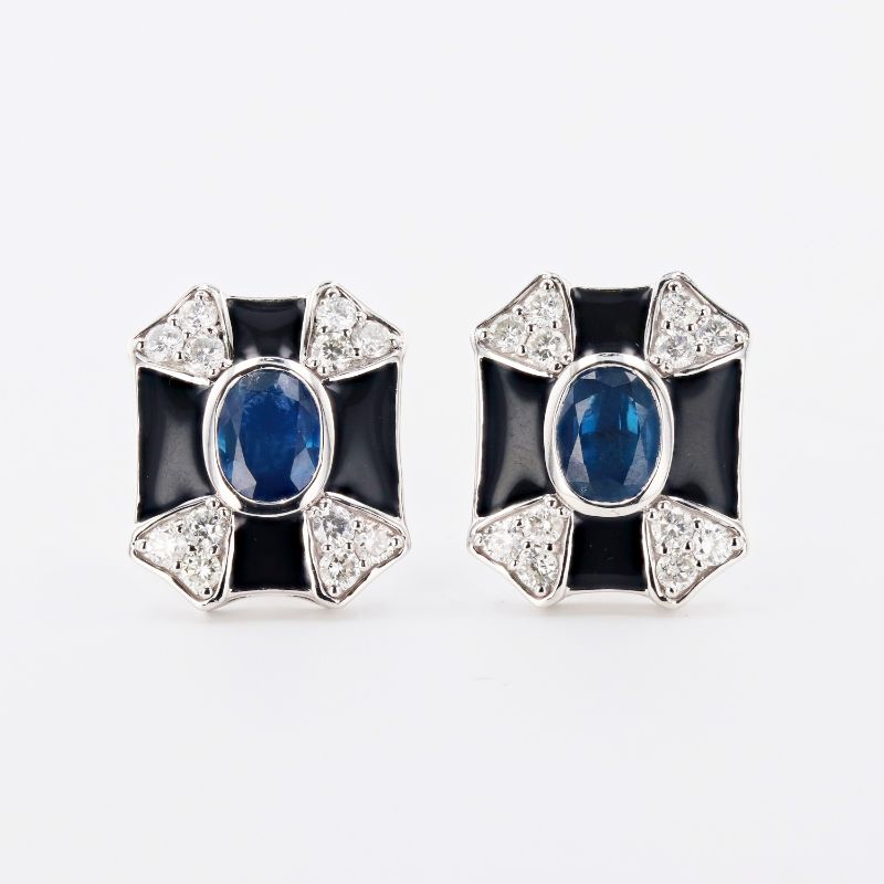 Photo 1 of ORIANNE 2.60ctw BLUE SAPPHIRE AND 1.11ctw DIAMOND PLATINUM EARRINGS, TOTAL WEIGHT 14.2 g WITH APPRAISAL  ER006701
