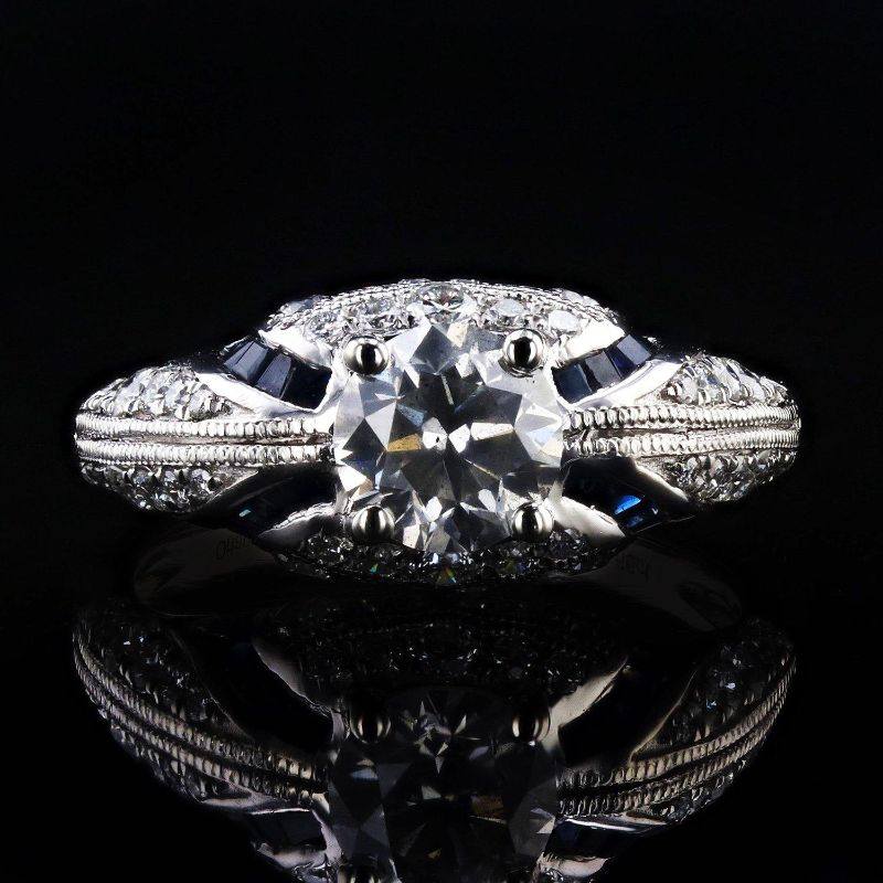 Photo 1 of ORIANNE 1.04ct CENTER DIAMOND AND 0.95ctw BLUE SAPPHIRE PLATINUM RING (1.48ctw DIAMONDS) TOTAL WEIGHT 6.3 g SIZE 6 3/4 WITH APPRAISAL RN027091