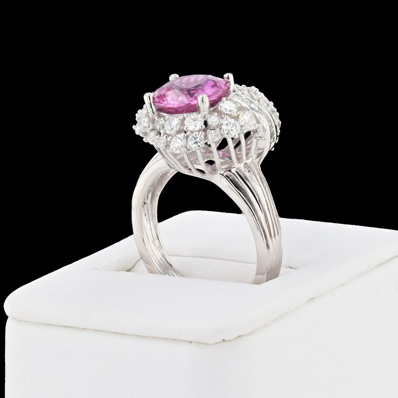 Photo 1 of  ORIANNE 3.39ct PINK SAPPHIRE AND 1.54ctw DIAMOND PLATINUM RING, TOTAL WEIGHT 9.5 g SIZE 7 1/2 WITH APPRAISAL RN031705