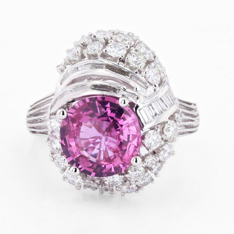 Photo 1 of ORIANNE 3.39ct PINK SAPPHIRE AND 1.54ctw DIAMOND PLATINUM RING, TOTAL WEIGHT 9.5 g SIZE 7 1/2 WITH APPRAISAL RN031705