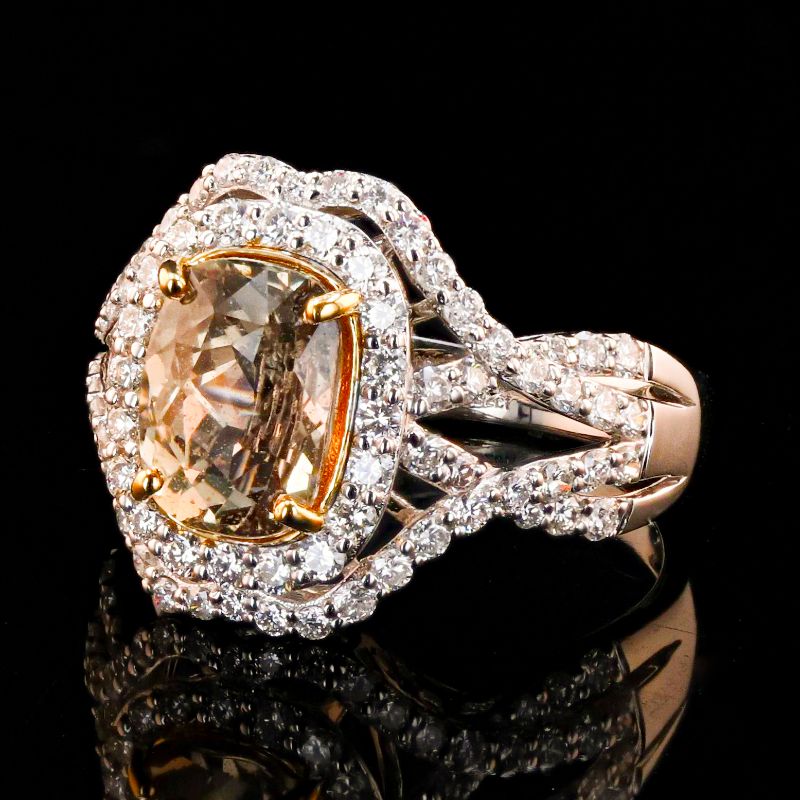 Photo 1 of ORIANNE 3.15ct UNHEATED PURPLEISH PINK SAPPHIRE AND 1.02ctw DIAMOND 18K WHITE AND YELLOW GOLD RING (GIA CERTIFIED) TOTAL WEIGHT 5.5 g SIZE 6 3/4 WITH APPRAISAL RN033756