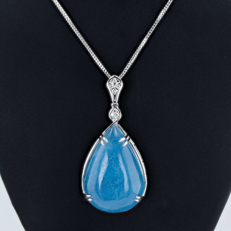 Photo 1 of ORIANNE 73.00ct AQUAMARINE AND 0.17ctw DIAMOND PLATINUM PENDANT WITH CHAIN TOTAL WEIGHT 33.6 g LENGTH 18" WITH APPRAISAL NK016181