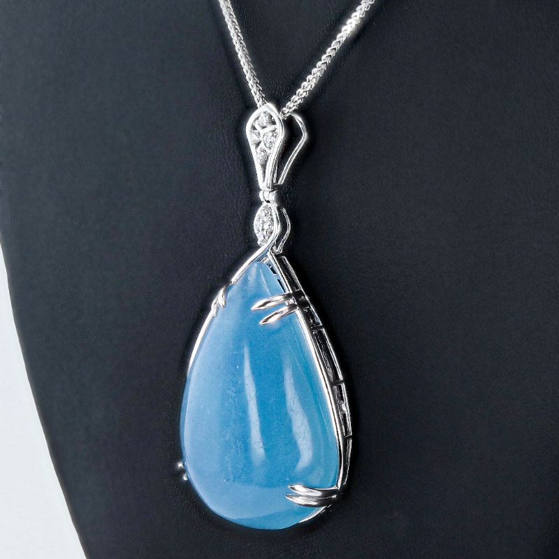 Photo 1 of ORIANNE 73.00ct AQUAMARINE AND 0.17ctw DIAMOND PLATINUM PENDANT WITH CHAIN TOTAL WEIGHT 33.6 g LENGTH 18" WITH APPRAISAL NK016181