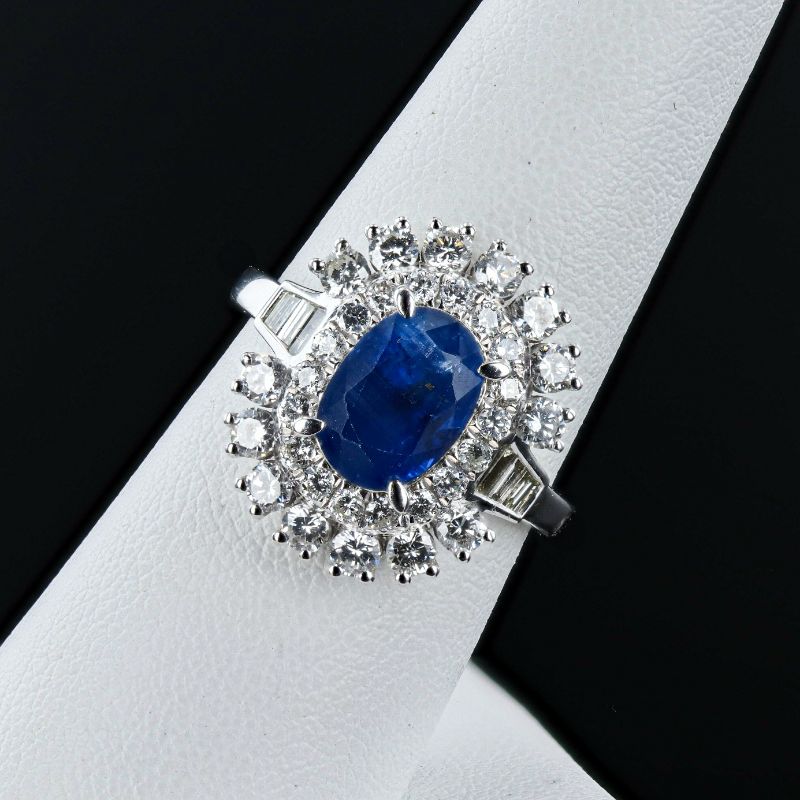 Photo 1 of ORIANNE 2.98ct UNHEATED BLUE BURMESE SAPPHIRE AND 1.37ctw DIAMOND PLATINUM RING (GIA CERTIFIED) TOTAL WEIGHT 8.8 g SIZE 7 WITH APPRAISAL RN036010