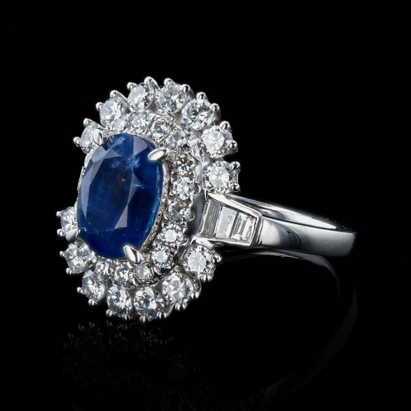 Photo 1 of ORIANNE 2.98ct UNHEATED BLUE BURMESE SAPPHIRE AND 1.37ctw DIAMOND PLATINUM RING (GIA CERTIFIED) TOTAL WEIGHT 8.8 g SIZE 7 WITH APPRAISAL RN036010