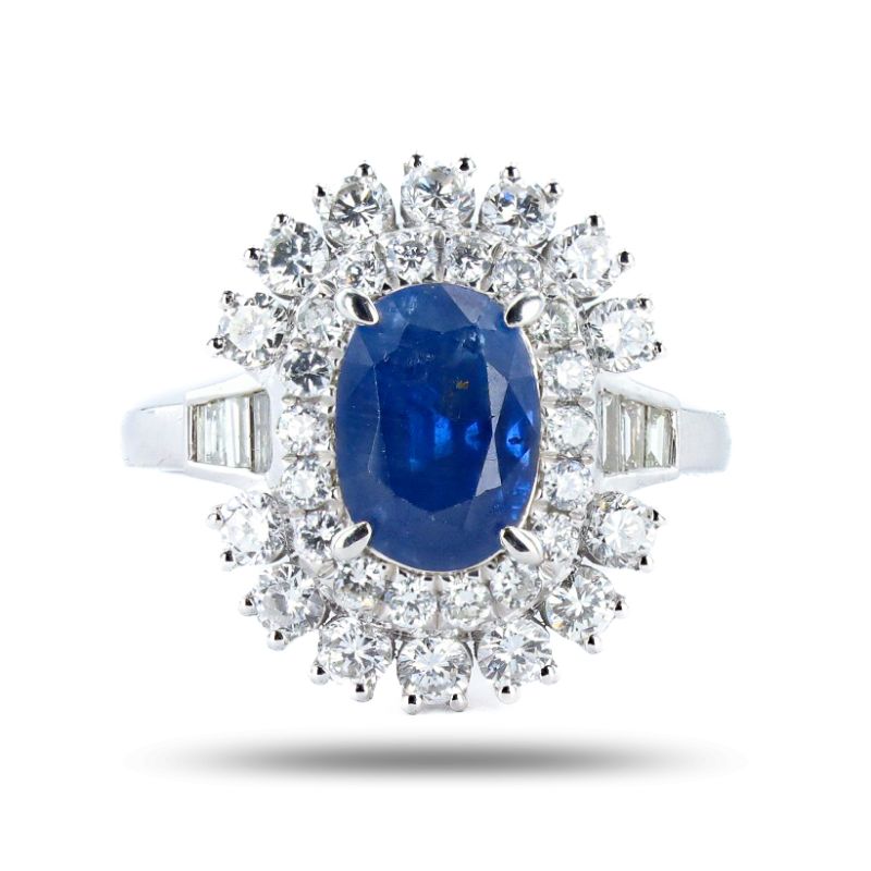 Photo 1 of ORIANNE 2.98ct UNHEATED BLUE BURMESE SAPPHIRE AND 1.37ctw DIAMOND PLATINUM RING (GIA CERTIFIED) TOTAL WEIGHT 8.8 g SIZE 7 WITH APPRAISAL RN036010