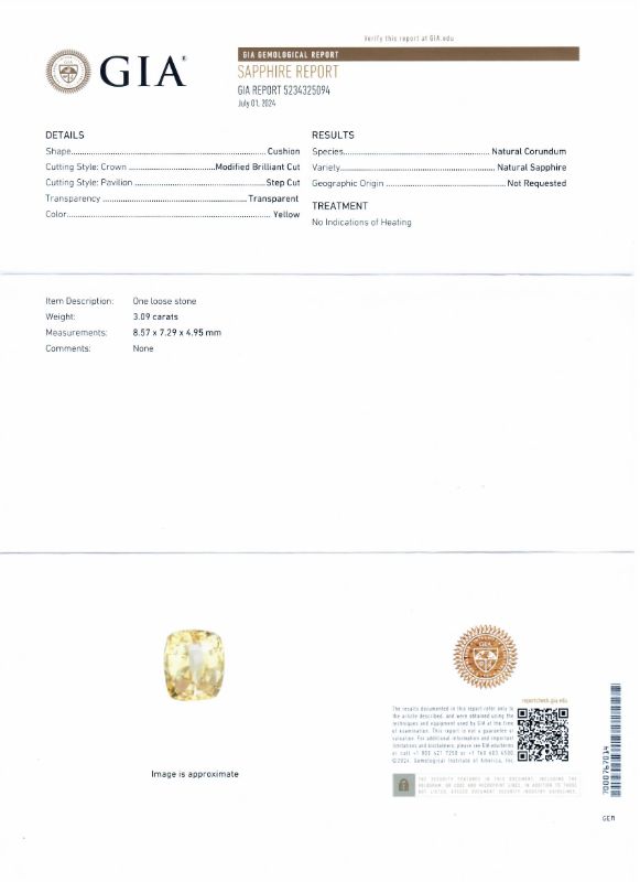 Photo 1 of ORIANNE 3.09ct UNHEATED YELLOW SAPPHIRE AND 0.43ctw Diamond 18K WHITE AND YELLOW GOLD RING (GIA CERTIFIED) TOTAL WEIGHT 4.7 g SIZE 7 WITH APPRAISAL RN037520