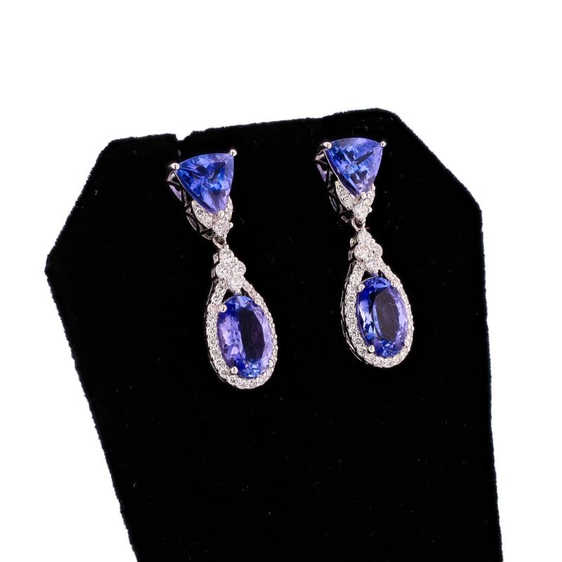 Photo 1 of ORIANNE 7.65ctw TANZANITE AND  0.83ctw DIAMOND PLATINUM DANGLE EARRINGS TOTAL WEIGHT 7.1 g WITH APPRAISAL ER007896