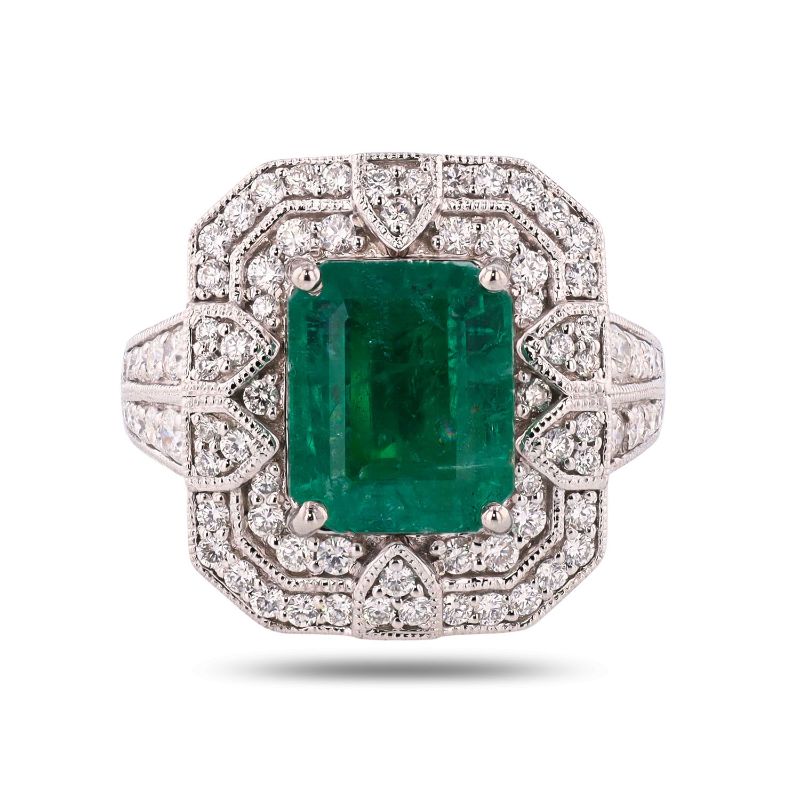 Photo 1 of ORIANNE 3.92ct EMERALD AND 0.85ctw DIAMOND PLATINUM RING (GIA CERTIFIED) TOTAL WEIGHT 10.8 g SIZE 7 WITH APPRAISAL RN038514