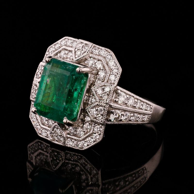 Photo 1 of ORIANNE 3.92ct EMERALD AND 0.85ctw DIAMOND PLATINUM RING (GIA CERTIFIED) TOTAL WEIGHT 10.8 g SIZE 7 WITH APPRAISAL RN038514