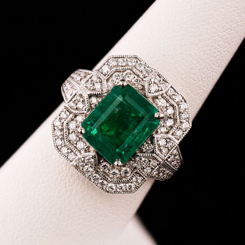 Photo 1 of ORIANNE 3.92ct EMERALD AND 0.85ctw DIAMOND PLATINUM RING (GIA CERTIFIED) TOTAL WEIGHT 10.8 g SIZE 7 WITH APPRAISAL RN038514